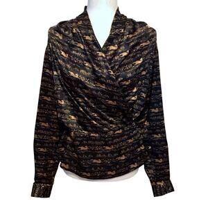 Evan Picone Vintage Wrap Long Sleeves Blouse Women 8